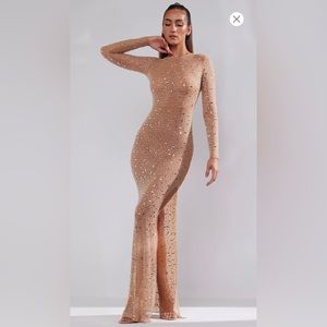 Oh Polly Portia Sparkling Nude Maxi Dress